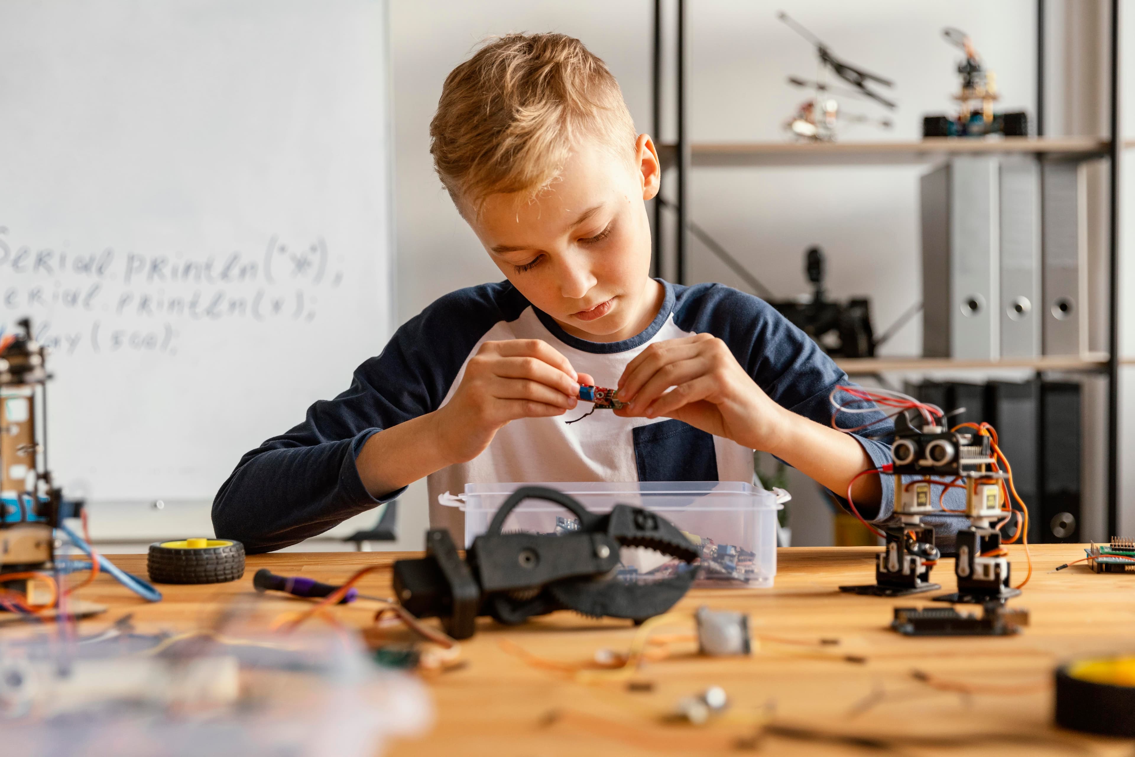 Child building a robot